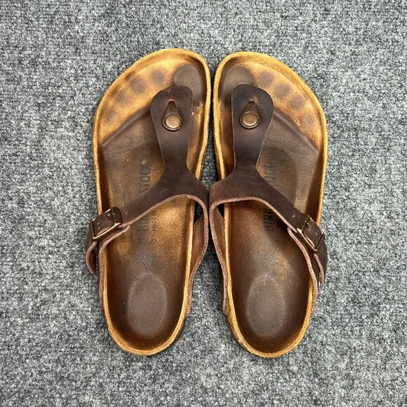 Birkenstock Gizeh Sandals Womens Size 8 Brown Oiled Leather Slip Thong Flip Flop - Picture 8 of 13